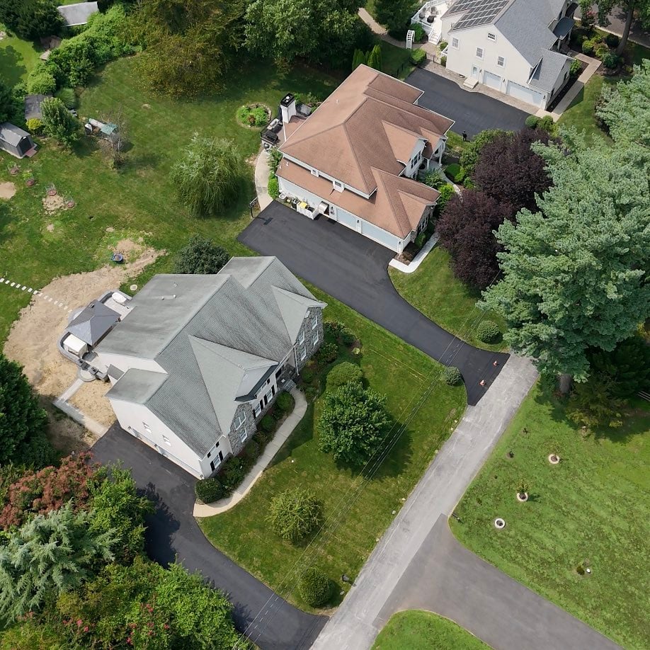 Aerial view of paved surfaces
