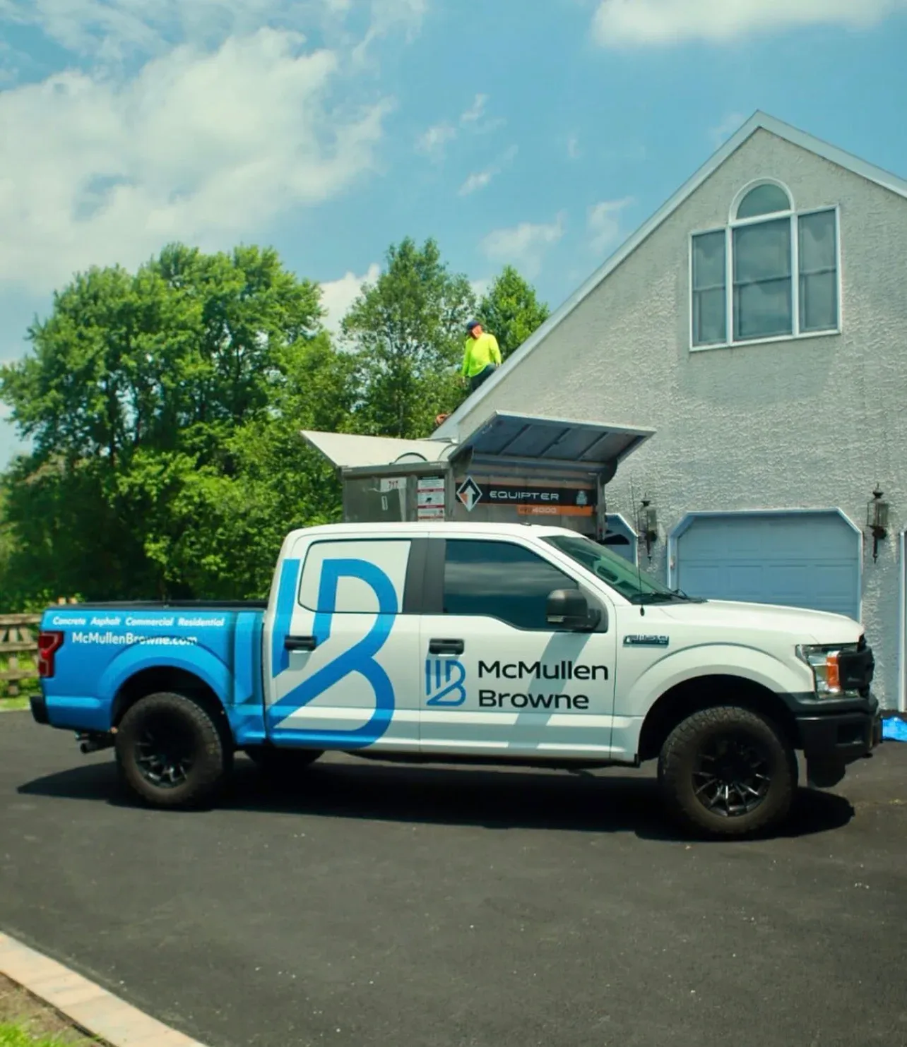 Aerial view of residential roofing work